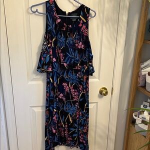 Maeve Black and Blue Floral Midi Dress